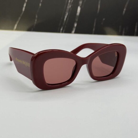 NEW AM0434S 006 ALEXANDER MCQUEEN BURGUNDY CAT EYE WOMEN SUNGLASSES - Picture 5 of 11